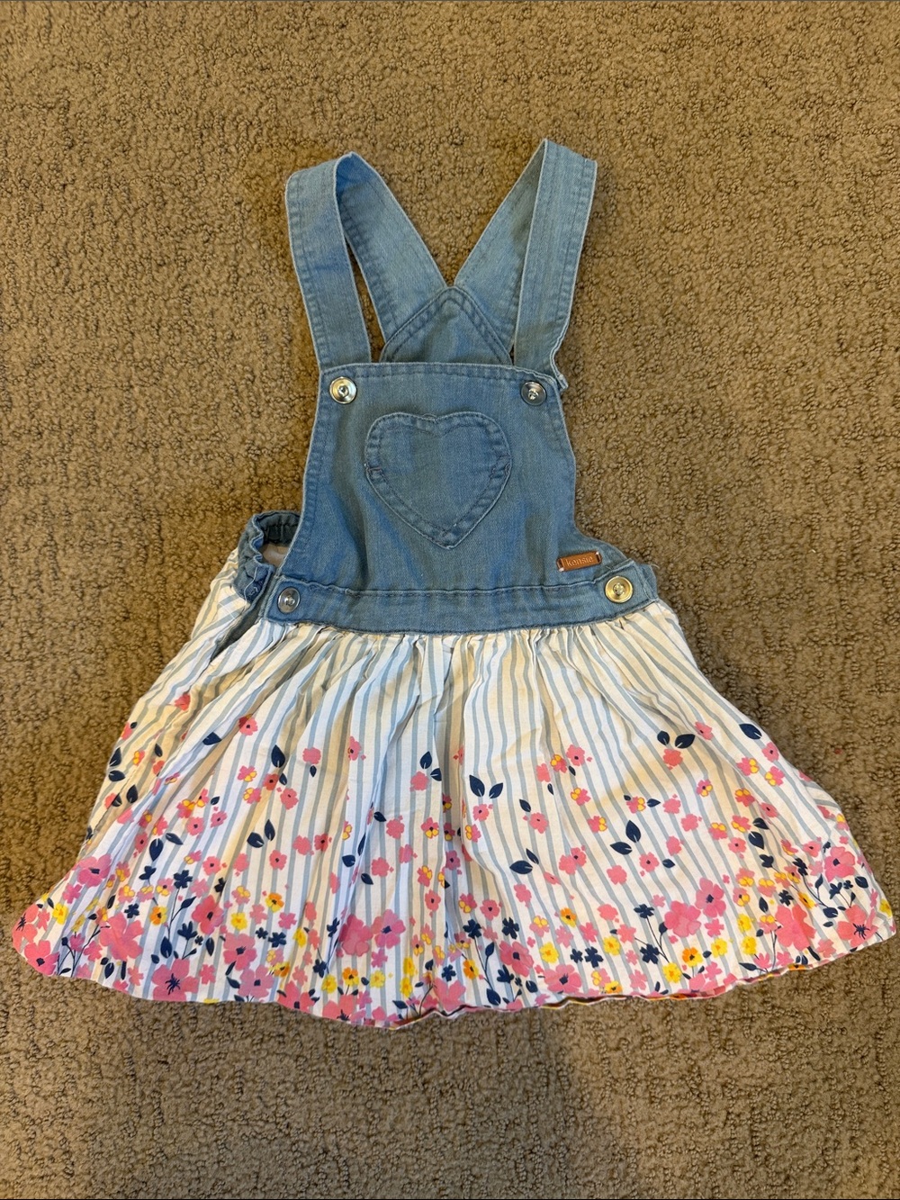 Kenzie Girl Denim Heart Bib Floral Skirted Overalls for Kids - Blue